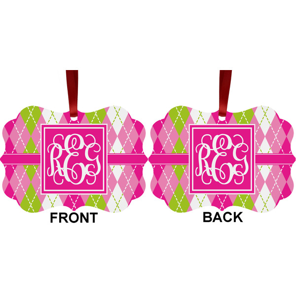 Pink & Green Argyle Metal Benilux Ornament - Front and Back (APPROVAL)
