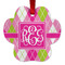 Pink & Green Argyle Metal Paw Ornament - Front