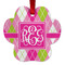 Pink & Green Argyle Metal Paw Ornament - Double Sided w/ Monogram