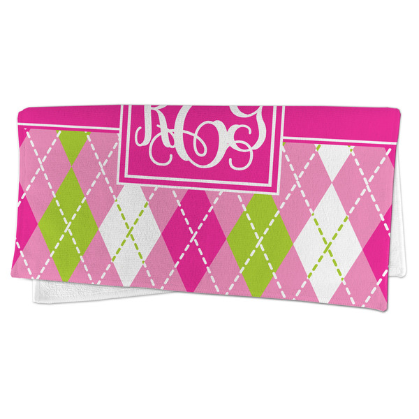 Pink & Green Argyle Microfiber Dish Rag - FOLDED (half)
