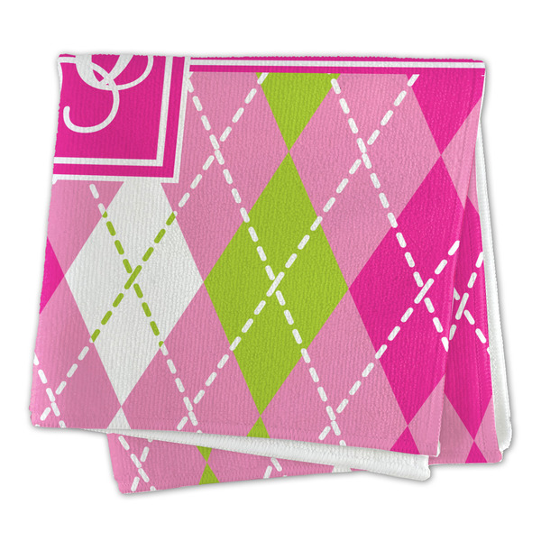 Pink & Green Argyle Microfiber Dish Rag - FOLDED (square)