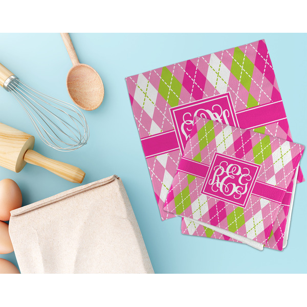Pink & Green Argyle Microfiber Dish Rag - LIFESTYLE