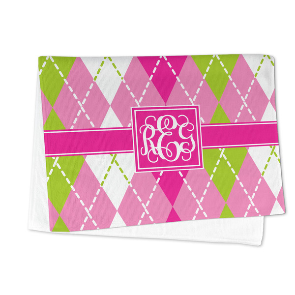 Pink & Green Argyle Microfiber Dish Towel - FOLDED HALF