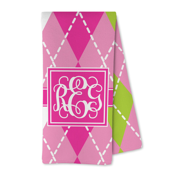 Custom Pink & Green Argyle Kitchen Towel - Microfiber (Personalized)
