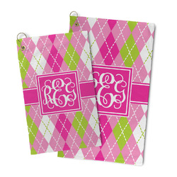 Pink & Green Argyle Microfiber Golf Towel (Personalized)