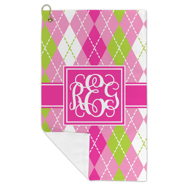 Pink & Green Argyle Microfiber Golf Towels - FOLD