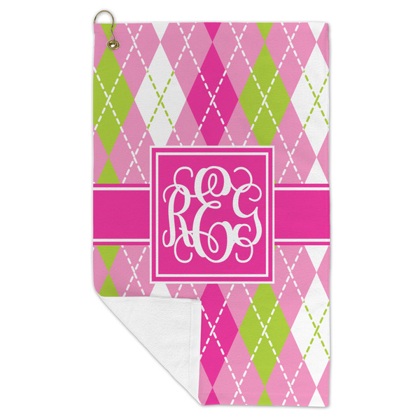 Pink & Green Argyle Microfiber Golf Towels - FOLD
