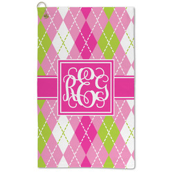 Pink & Green Argyle Microfiber Golf Towel - Large (Personalized)