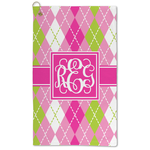Custom Pink & Green Argyle Microfiber Golf Towel - Large (Personalized)