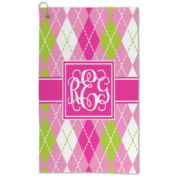 Custom Pink & Green Argyle Microfiber Golf Towel (Personalized)