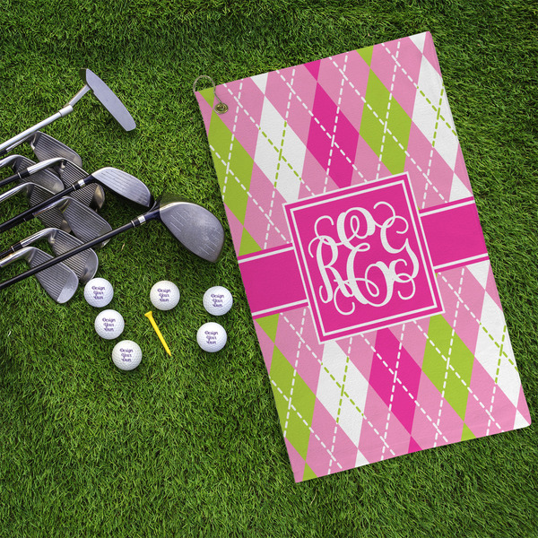 Pink & Green Argyle Microfiber Golf Towels - LIFESTYLE