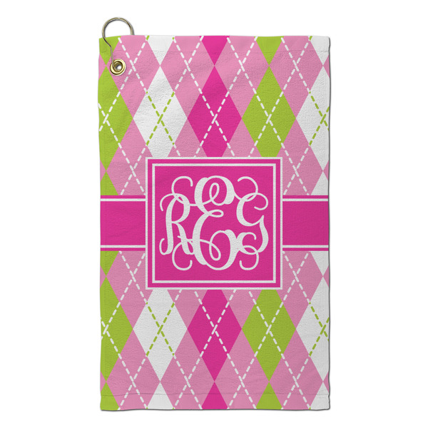 Custom Pink & Green Argyle Microfiber Golf Towel - Small (Personalized)