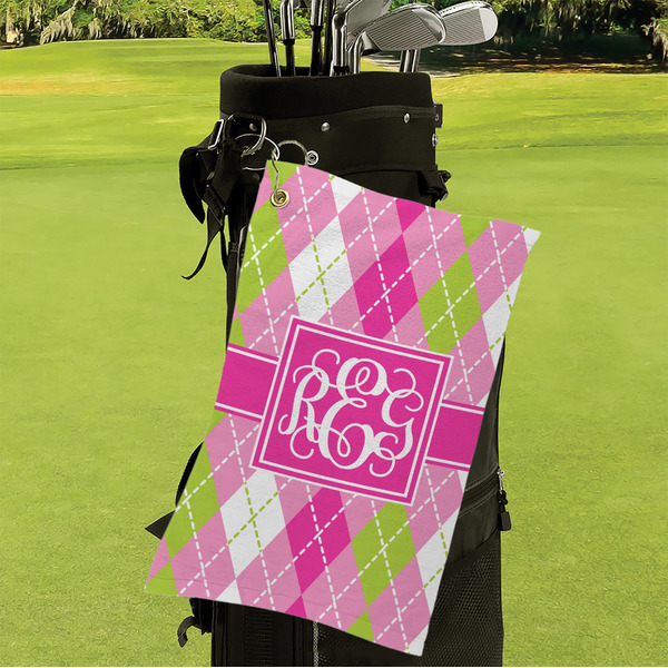 Pink & Green Argyle Microfiber Golf Towels - Small - LIFESTYLE