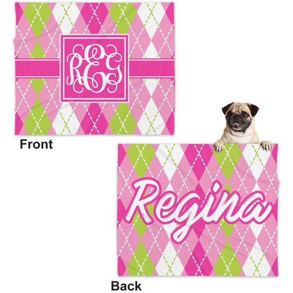 Pink & Green Argyle Microfleece Dog Blanket - Large- Front & Back