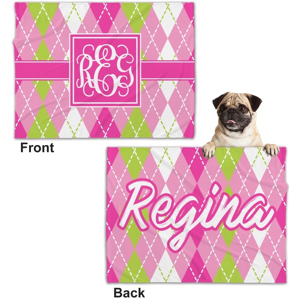 Pink & Green Argyle Microfleece Dog Blanket - Regular - Front & Back