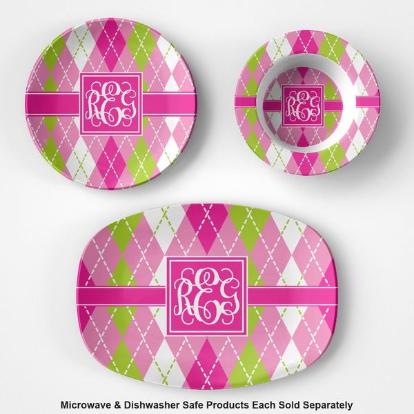 Pink & Green Argyle Microwave & Dishwasher Safe CP Plastic Dishware - Group