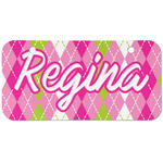 Pink & Green Argyle Mini/Bicycle License Plate (2 Holes) (Personalized)