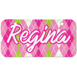 Pink & Green Argyle Mini/Bicycle License Plate (2 Holes) (Personalized)
