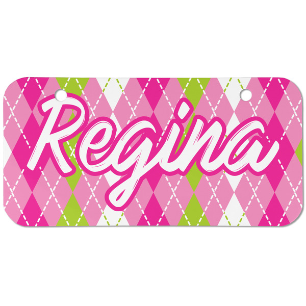 Custom Pink & Green Argyle Mini/Bicycle License Plate (2 Holes) (Personalized)