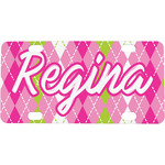 Pink & Green Argyle Mini/Bicycle License Plate (Personalized)