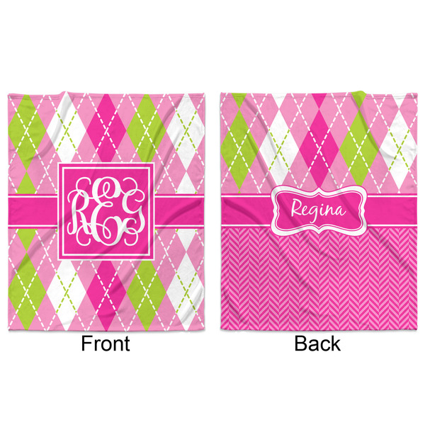 Pink & Green Argyle Minky Blanket - 50"x60" - Double Sided - Front & Back