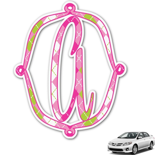 Custom Pink & Green Argyle Monogram Car Decal (Personalized)