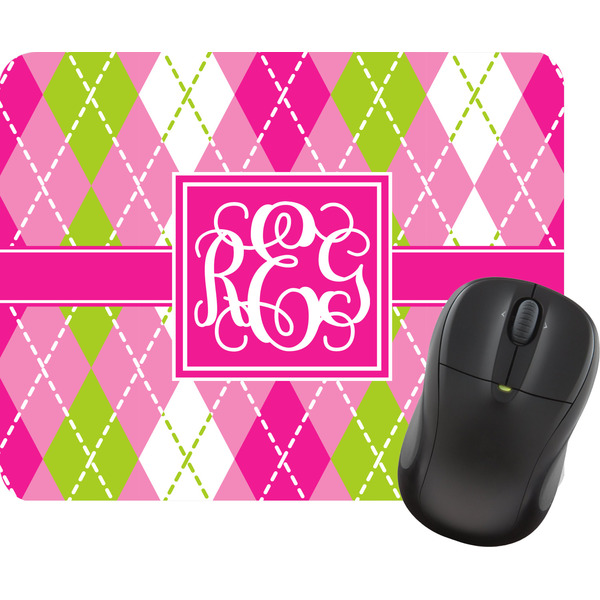 Custom Pink & Green Argyle Rectangular Mouse Pad (Personalized)
