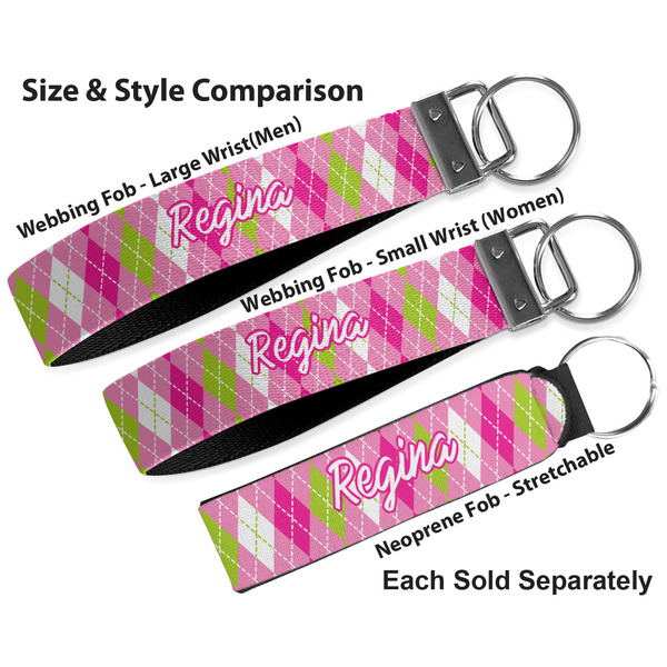 Pink & Green Argyle Multiple Key Ring comparison sizes