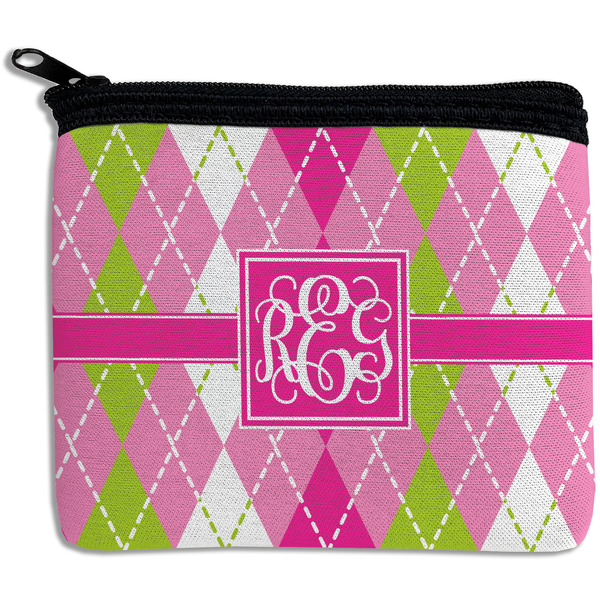 Custom Pink & Green Argyle Rectangular Coin Purse (Personalized)