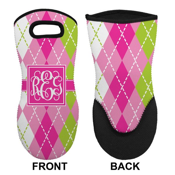 Pink & Green Argyle Neoprene Oven Mitt (Front & Back)