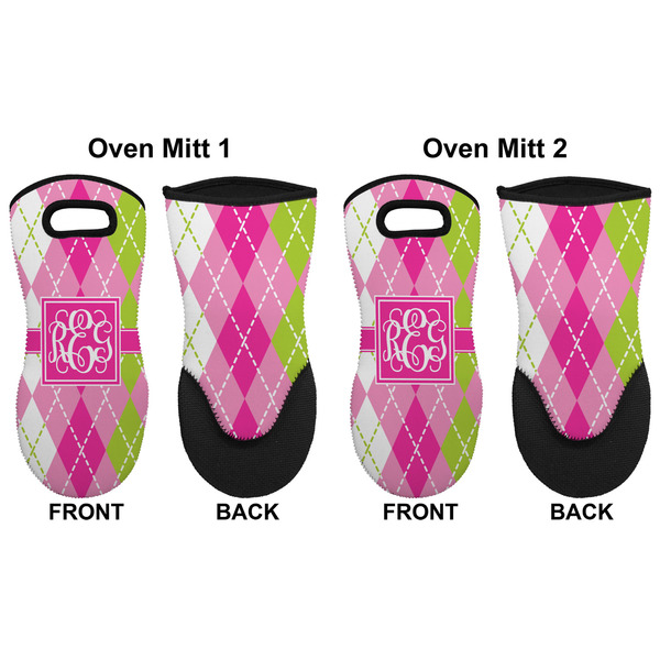 Pink & Green Argyle Neoprene Oven Mitt - Set of 2 - Approval