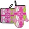 Pink & Green Argyle Right Oven Mitt & Pot Holder Set w/ Monogram