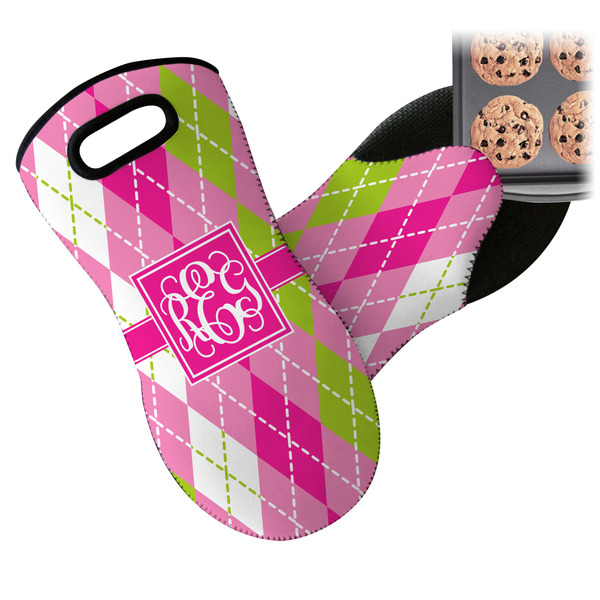 Pink & Green Argyle Neoprene Oven Mitt