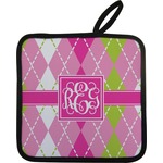 Pink & Green Argyle Pot Holder w/ Monogram