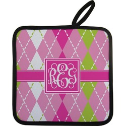 Pink & Green Argyle Pot Holder w/ Monogram