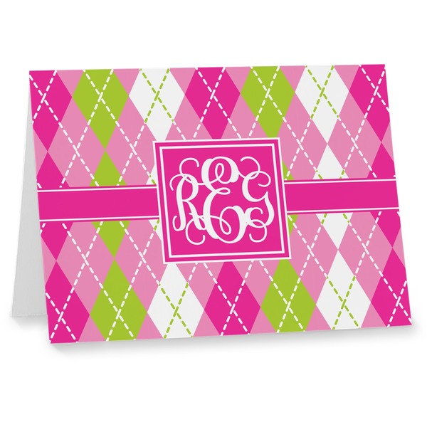 Custom Pink & Green Argyle Note cards (Personalized)
