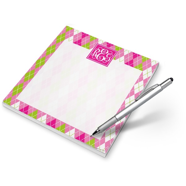 Custom Pink & Green Argyle Notepad (Personalized)