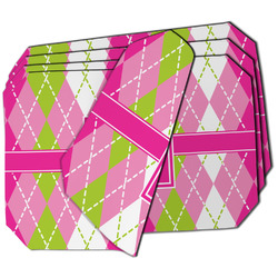 Pink & Green Argyle Dining Table Mat - Octagon - Set of 4 (Double-SIded) w/ Monogram