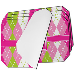 Pink & Green Argyle Dining Table Mat - Octagon - Set of 4 (Single-Sided) w/ Monogram