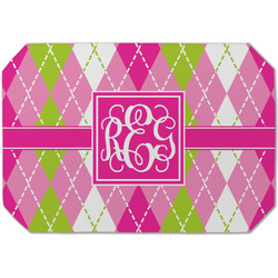 Pink & Green Argyle Dining Table Mat - Octagon (Single-Sided) w/ Monogram