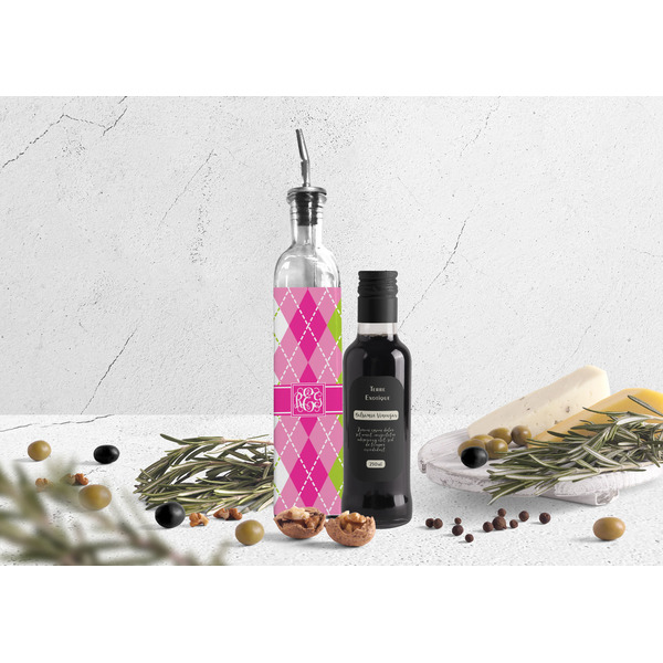 Pink & Green Argyle Oil Dispenser Bottle - Lifestyle Photo