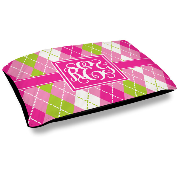 Custom Pink & Green Argyle Outdoor Dog Bed - Large (Personalized)