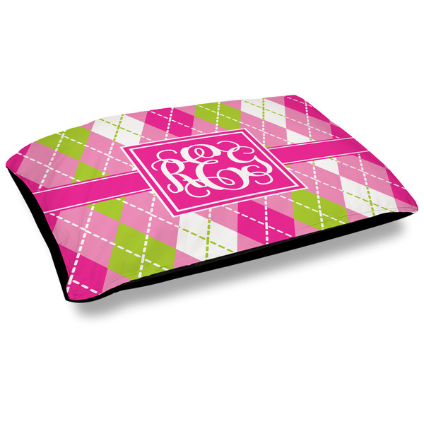 Custom Pink & Green Argyle Dog Bed w/ Monogram