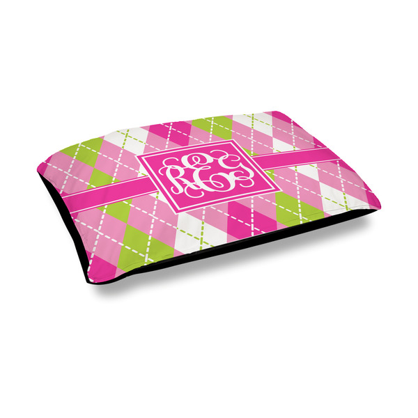 Custom Pink & Green Argyle Outdoor Dog Bed - Medium (Personalized)