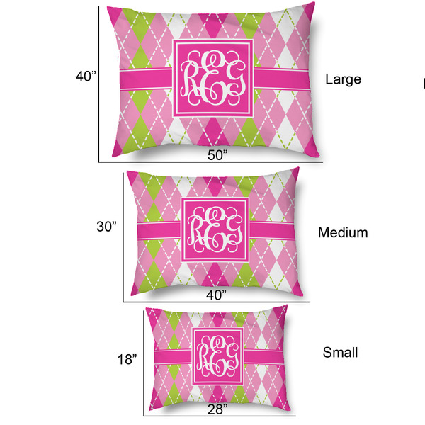 Pink & Green Argyle Outdoor Dog Beds - SIZE CHART