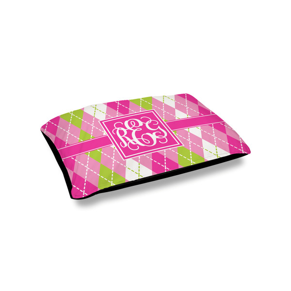 Custom Pink & Green Argyle Outdoor Dog Bed - Small (Personalized)