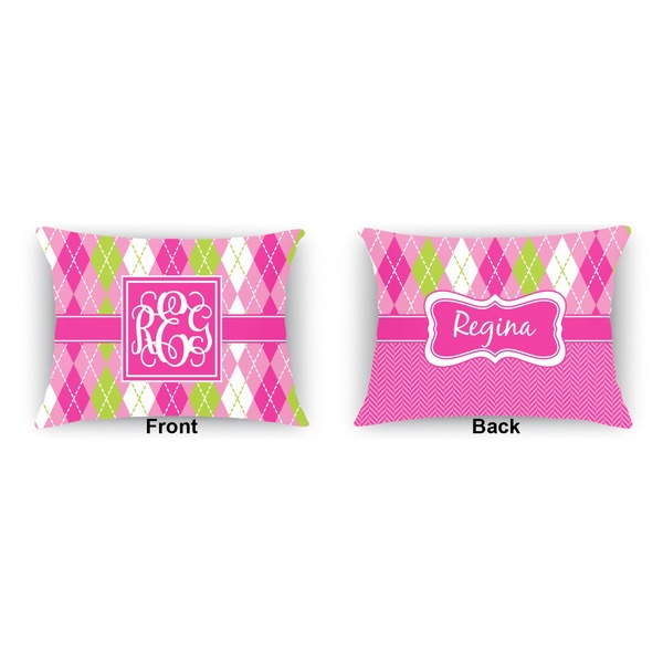 Pink & Green Argyle  Outdoor Rectangular Throw Pillow (Front and Back)