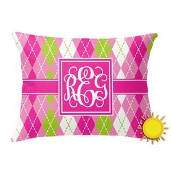 Pink & Green Argyle Outdoor Throw Pillow (Rectangular) (Personalized)
