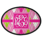 Pink & Green Argyle Iron On Oval Patch w/ Monogram