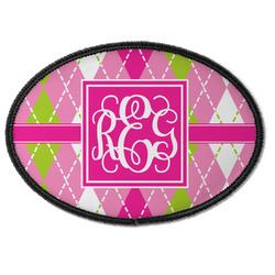 Pink & Green Argyle Iron On Oval Patch w/ Monogram
